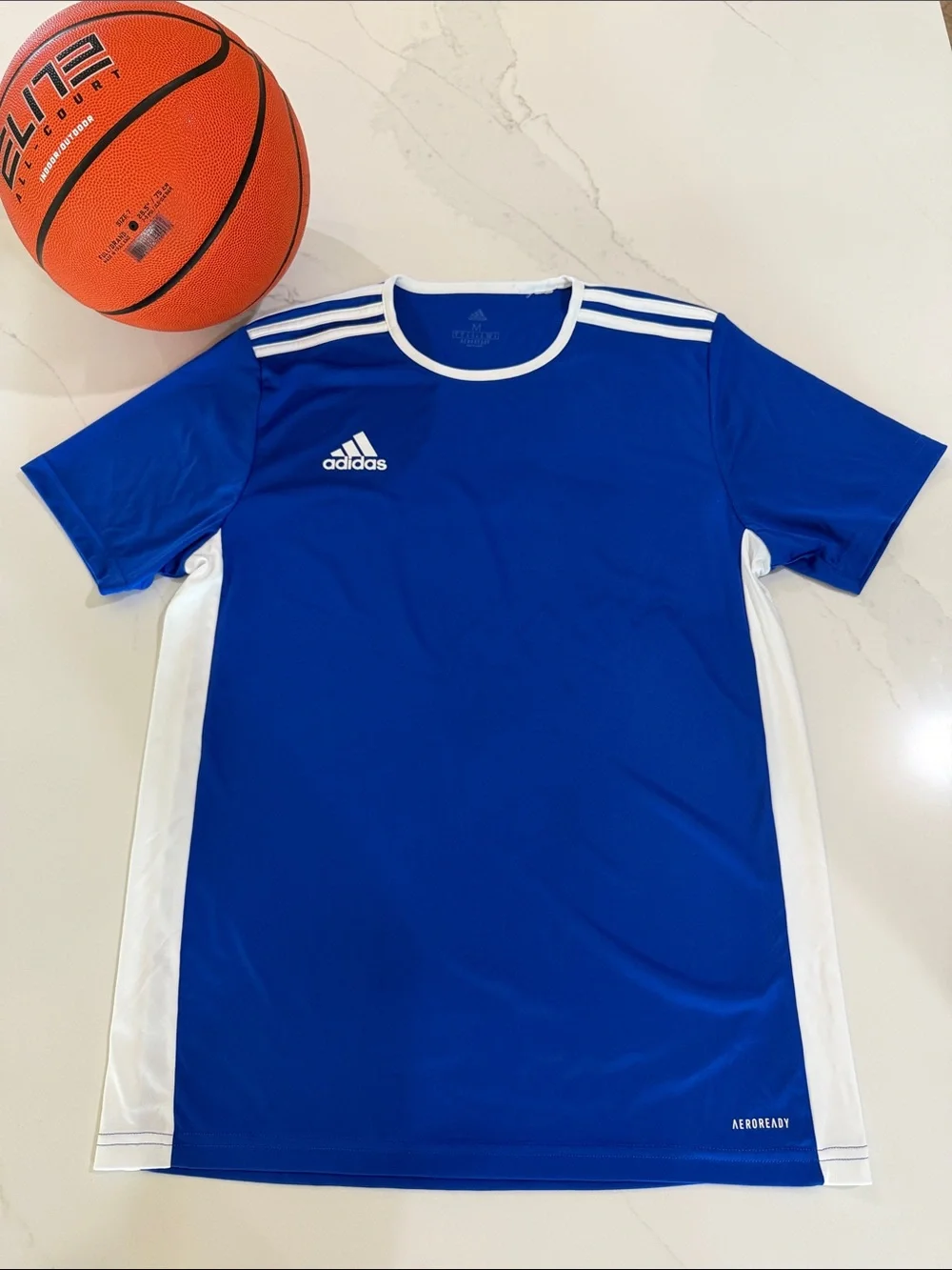 adidas Blue and White Short-Sleeve AEROREADY Soccer Jersey Size M